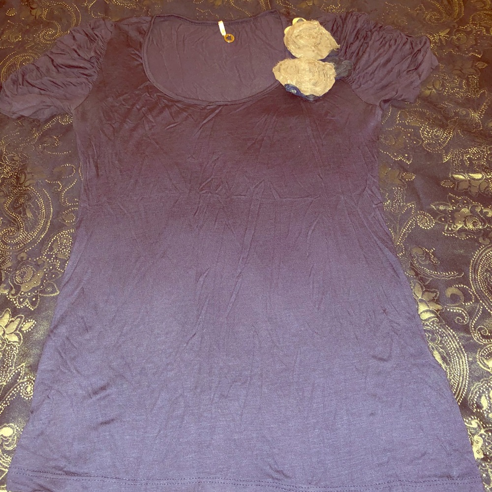 Navy Ruched Sleeve T-shirt Sz M